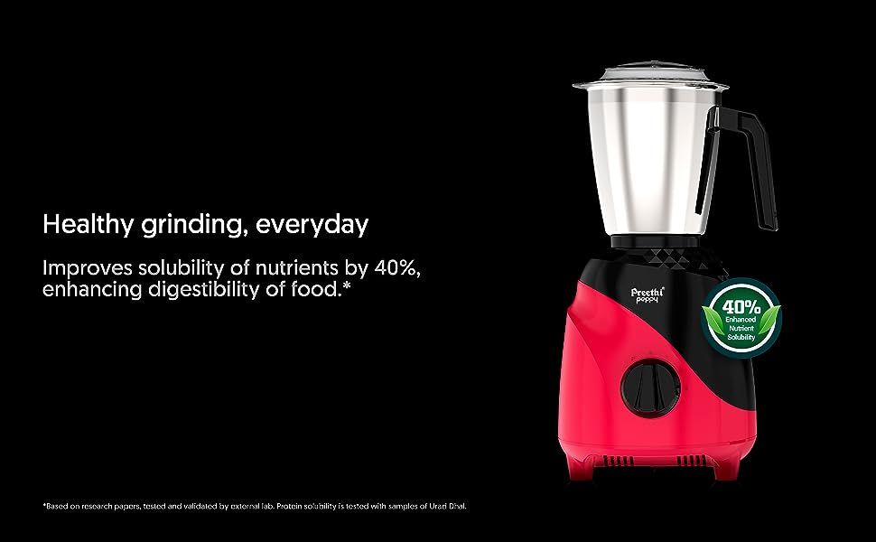 Preethi Peppy 750 Watts Mixer and Grinder with Black and Red Finish, 3